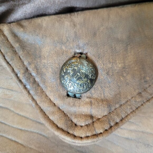 Vintage Leather Sound Double Breasted Brown Jacket - Size 6 - Picture 7 of 16